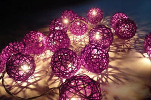 1 Set of 20 LED Cassis Purple 5cm Rattan Cane Ball Battery Powered String Lights Christmas Gift Home Wedding Party Bedroom Decoration Table Centrepiece-4