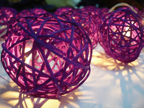 1 Set of 20 LED Cassis Purple 5cm Rattan Cane Ball Battery Powered String Lights Christmas Gift Home Wedding Party Bedroom Decoration Table Centrepiece-5