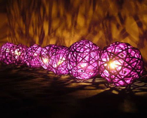 1 Set of 20 LED Cassis Purple 5cm Rattan Cane Ball Battery Powered String Lights Christmas Gift Home Wedding Party Bedroom Decoration Table Centrepiece-6