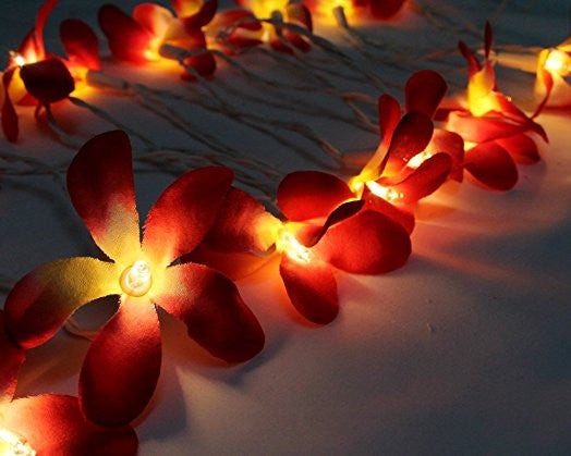 1 Set of 20 LED Deep Red Frangipani Flower Battery String Lights Christmas Gift Home Wedding Party Decoration Outdoor Table Garland Wreath-1