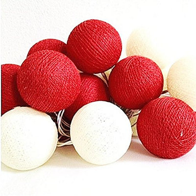 1 Set of 20 LED Red White 5cm Cotton Ball Battery String Lights Christmas Gift Home Wedding Party Bedroom Decoration Outdoor Indoor Table Centrepiece-0