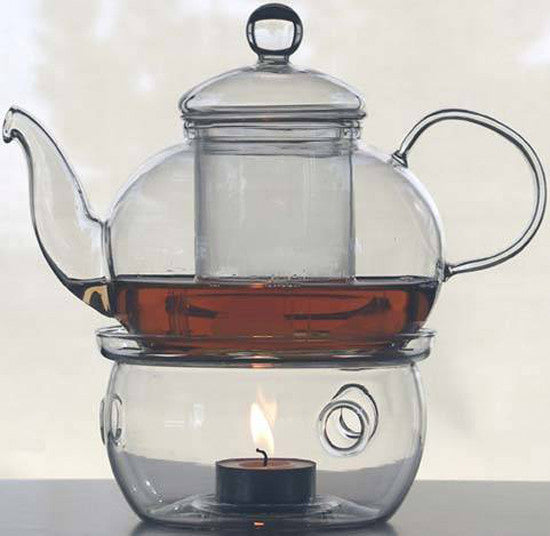 1 Set of Gongfu Chinese Ceremony Tea Set - 6 Glass cups with Infuser and Tealight Candle Pot Warmer-5