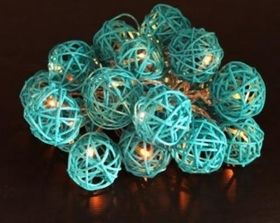 1 Set of 20 LED Turquoise 5cm Rattan Cane Ball Battery Powered String Lights Christmas Gift Home Wedding Party Bedroom Decoration Table Centrepiece-1