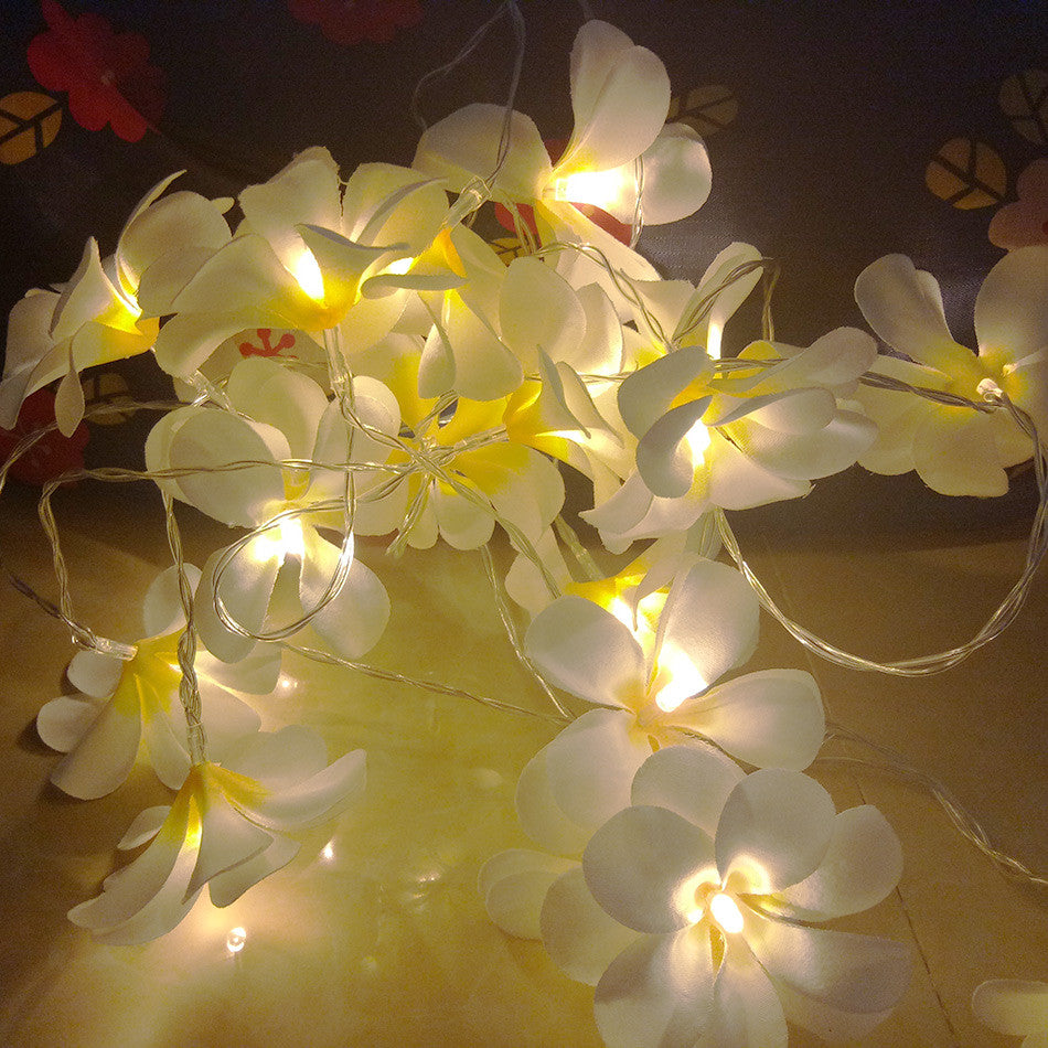 1 Set of 20 LED White Frangipani Flower Battery String Lights Christmas Gift Home Wedding Beach Party Decoration Outdoor Table Centrepiece-2