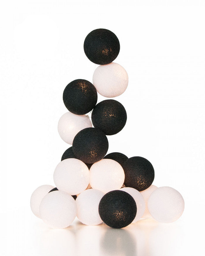 1 Set of 20 LED Black White 5cm Cotton Ball Battery Powered String Lights Xmas Gift Home Wedding Party Bedroom Decoration Outdoor Indoor Table Centrepiece-0