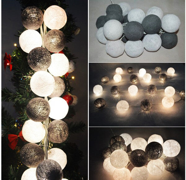 1 Set of 20 LED Black White 5cm Cotton Ball Battery Powered String Lights Xmas Gift Home Wedding Party Bedroom Decoration Outdoor Indoor Table Centrepiece-1