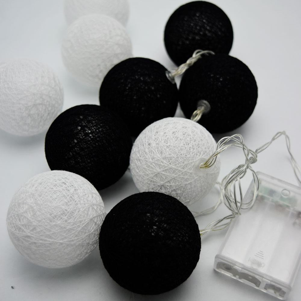 1 Set of 20 LED Black White 5cm Cotton Ball Battery Powered String Lights Xmas Gift Home Wedding Party Bedroom Decoration Outdoor Indoor Table Centrepiece-4