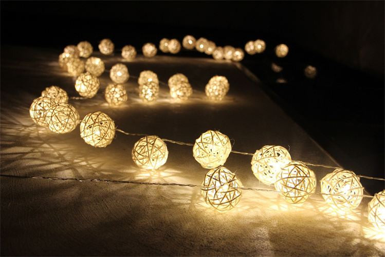 1 Set of 20 LED Cream White 5cm Rattan Cane Ball Battery Powered String Lights Christmas Gift Home Wedding Party Bedroom Decoration Table Centrepiece-1