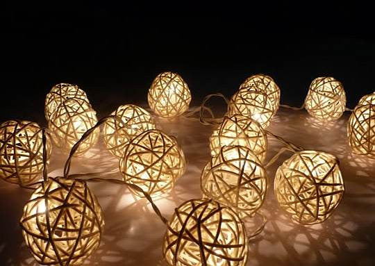 1 Set of 20 LED Cream White 5cm Rattan Cane Ball Battery Powered String Lights Christmas Gift Home Wedding Party Bedroom Decoration Table Centrepiece-2