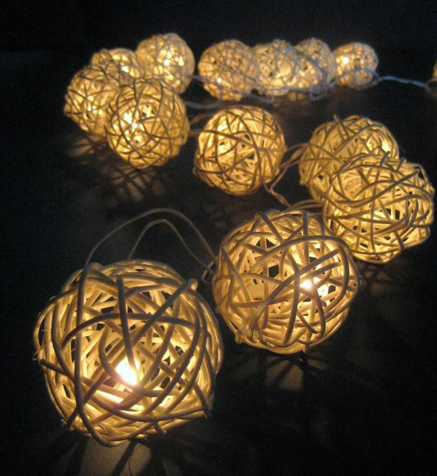 1 Set of 20 LED Cream White 5cm Rattan Cane Ball Battery Powered String Lights Christmas Gift Home Wedding Party Bedroom Decoration Table Centrepiece-4