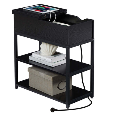 Casadiso Sofa Side Table with Integrated Charging Station - Multi-Tier Black Side Table with Built-in Power Board (Casadiso Saiph Pro)-0