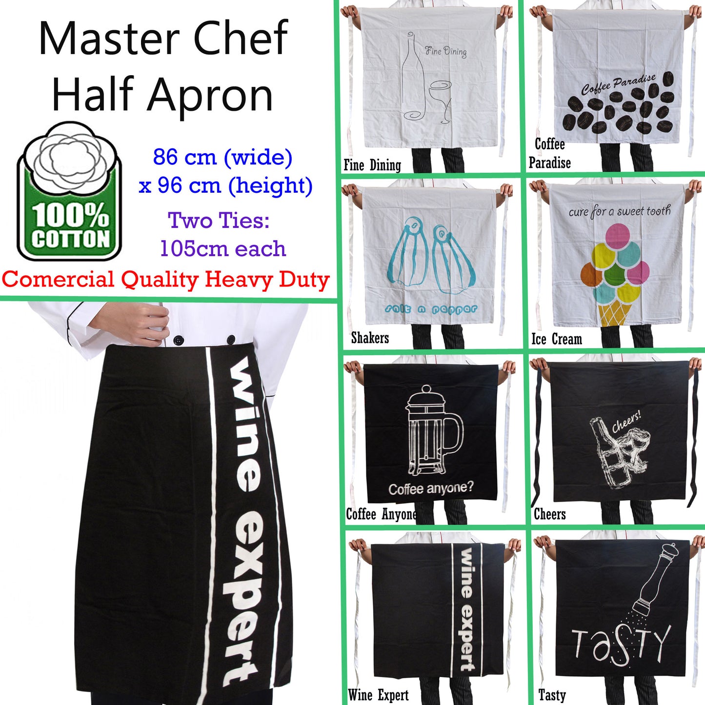 100% Cotton Master Chef Half Apron Heavy Duty Coffee Paradise-1