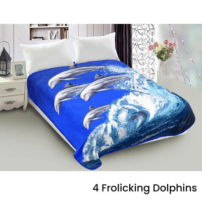 800GSM Luxury Reversible Animal Mink Blanket Queen 200 x 240 cm Frolicking Dolphins-0