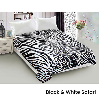 800GSM Luxury Reversible Animal Mink Blanket Queen 200 x 240 cm White Black Safari-0