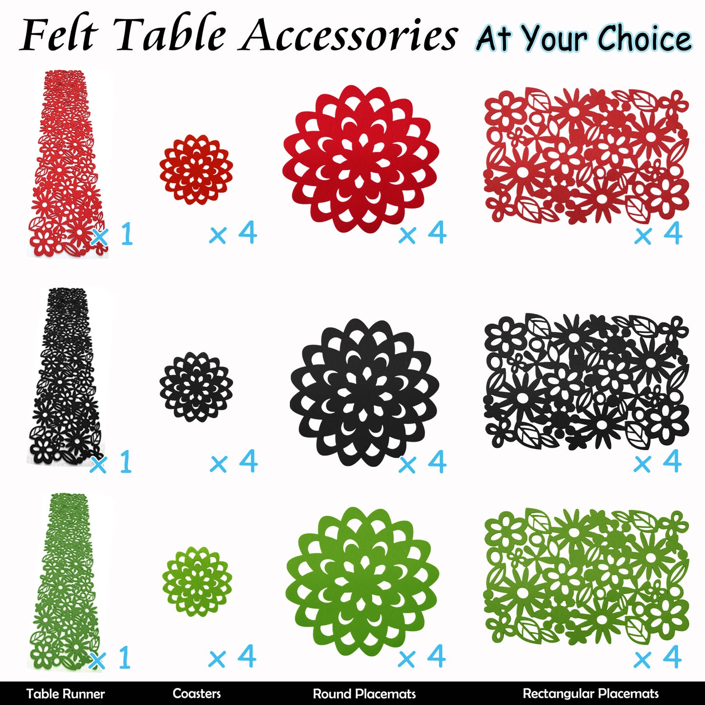 Choice Set of 4 Felt Rectangular Table Placemats Black-2