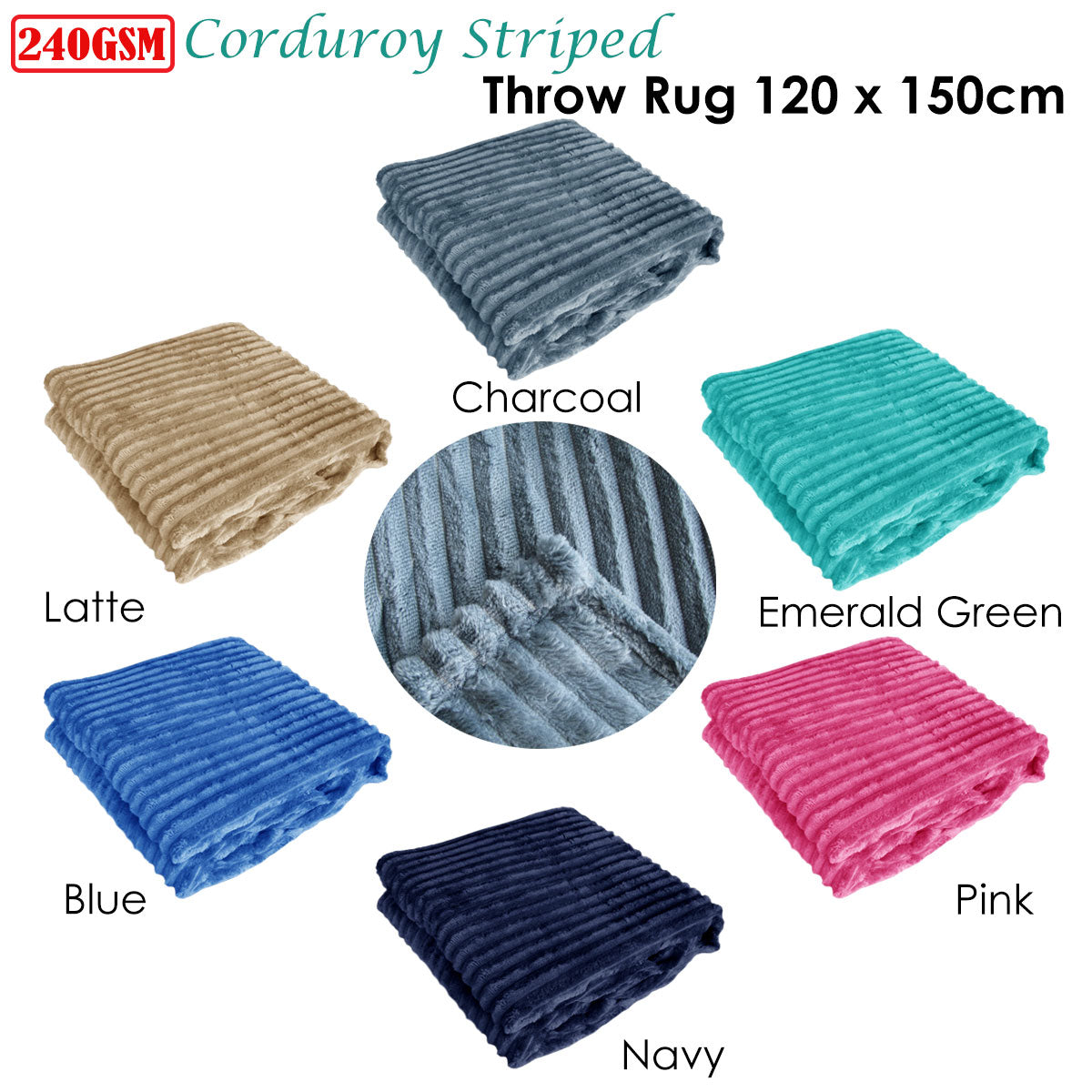 240GSM Corduroy Striped Throw Rug Emerald Green-1