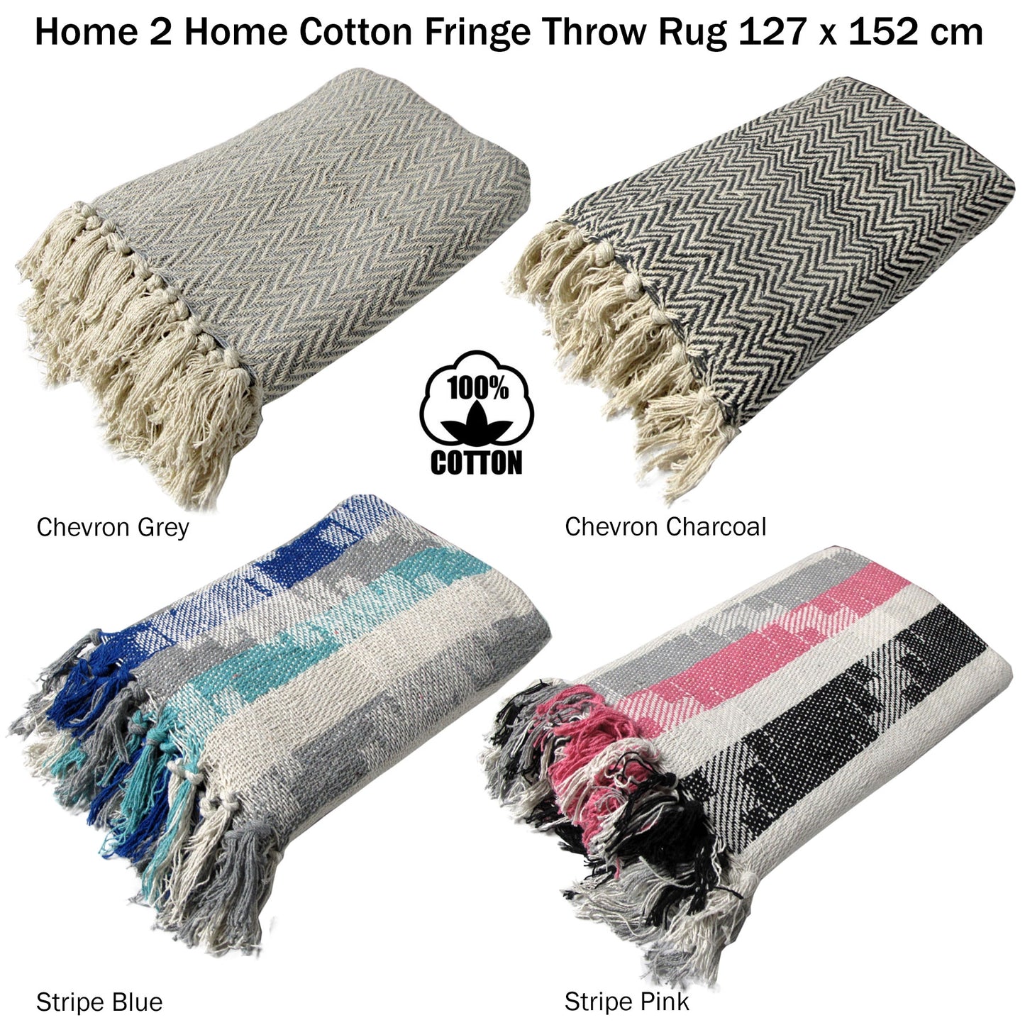 Cotton Fringe Throw Rug Chevron Grey-2