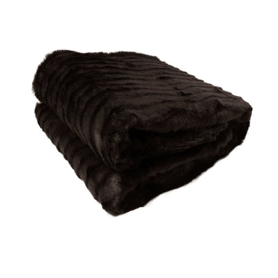 Faux Fur Striped Throw Rug Dark Chocolate-0