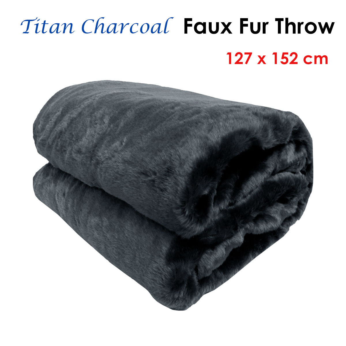 Titan Charcoal Faux Fur Throw Rug 127 x 152 cm-1