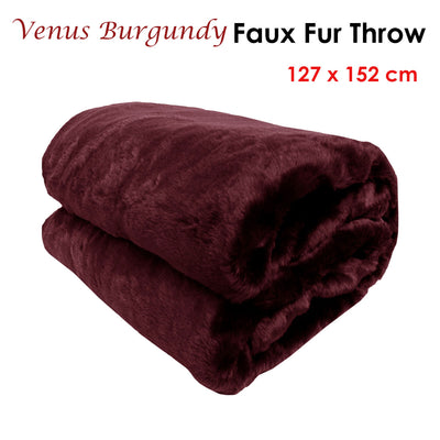 Venus Burgundy Faux Fur Throw Rug 127 x 152 cm-1