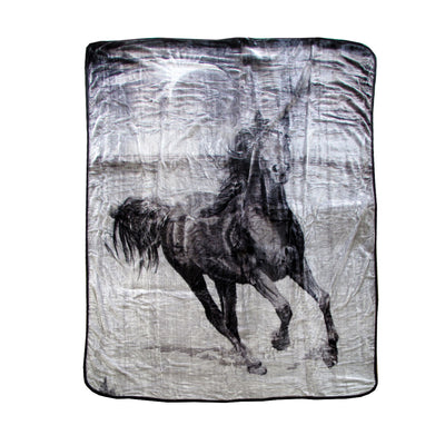 375gsm 1 Ply 3D Print Faux Mink Blanket Queen 200x240 cm Galloping Horse-0