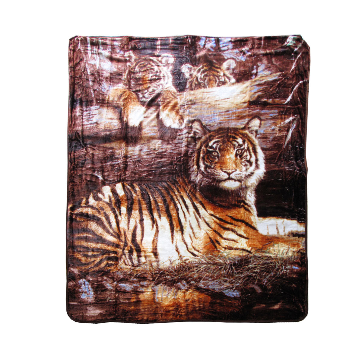 375gsm 1 Ply 3D Print Faux Mink Blanket Queen 200x240 cm Tiger Family-0