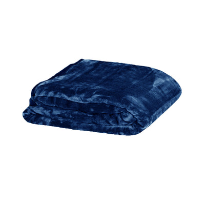 375gsm 1 Ply Solid Faux Mink Blanket Queen 200x240 cm Navy-0