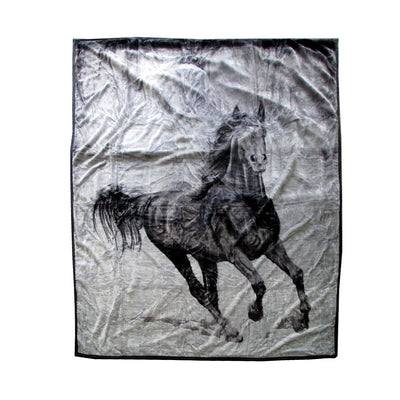 675gsm 2 Ply 3D Print Faux Mink Blanket Queen 200x240 cm Galloping Horse-0