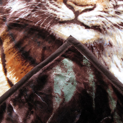 675gsm 2 Ply 3D Print Faux Mink Blanket Queen 200x240 cm Tiger Family-1