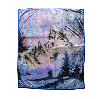 675gsm 2 Ply 3D Print Faux Mink Blanket Queen 200x240 cm Winter Wolf-0