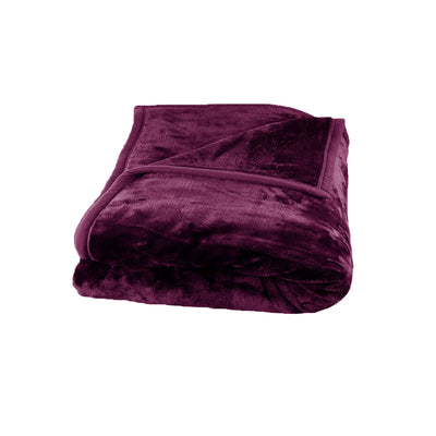 675gsm 2 Ply Solid Faux Mink Blanket Queen 200x240 cm Plum-0