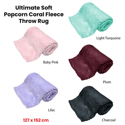 180GSM Soft Popcorn Coral Fleece Throw Rug 127 x 152cm Charcoal-1