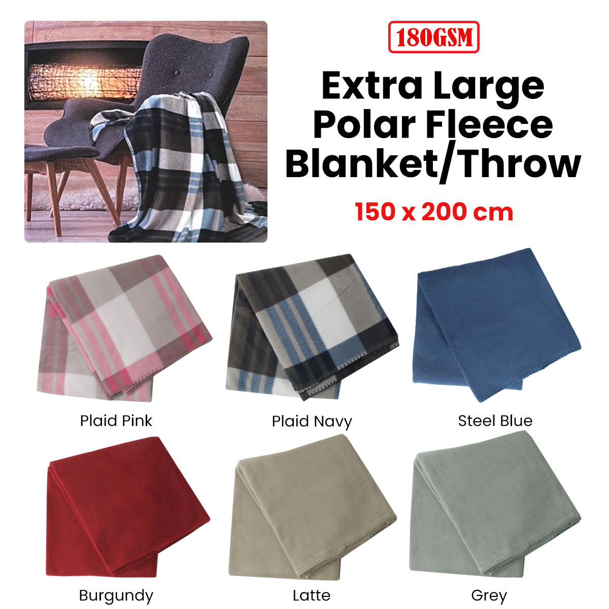 180GSM Extra Large Polar Fleece Throw Blanket 150 x 200cm Latte-1