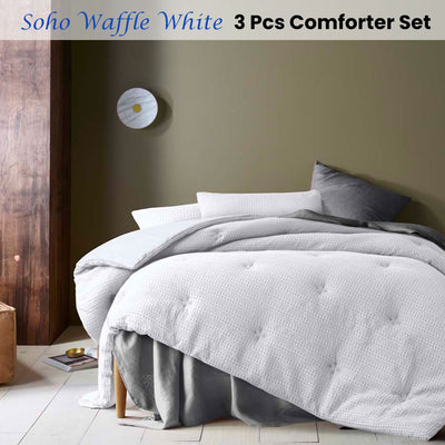 Accessorize Soho Waffle White 3 Piece Comforter Set King-1