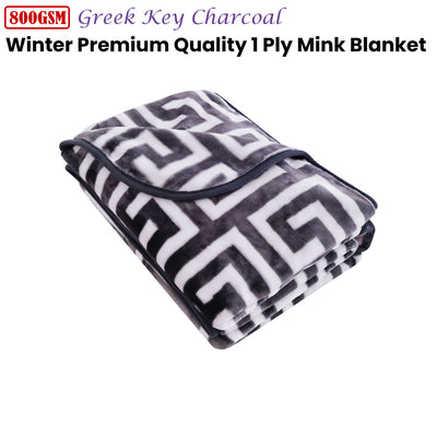 Bloomington 800GSM Greek Key Charcoal Winter Premium Quality 1 Ply Mink Blanket Double-1