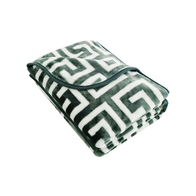 Bloomington 800GSM Greek Key Green Winter Premium Quality 1 Ply Mink Blanket Double-0