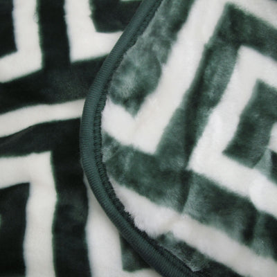 Bloomington 800GSM Greek Key Green Winter Premium Quality 1 Ply Mink Blanket Queen-2