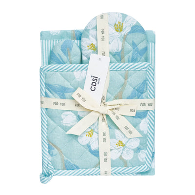 Set of 3 Renee Cotton Cover Kitchen Textile Sky Blue-1