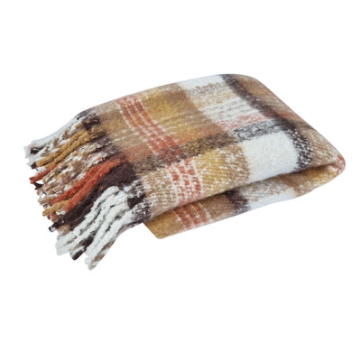 J Elliot Home Aiden Sand Multi Faux Mohair Throw Rug with Fringe 130 x 160cm-0