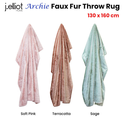 J Elliot Home Archie Sage Faux Fur Throw Rug 130 x 160cm-1