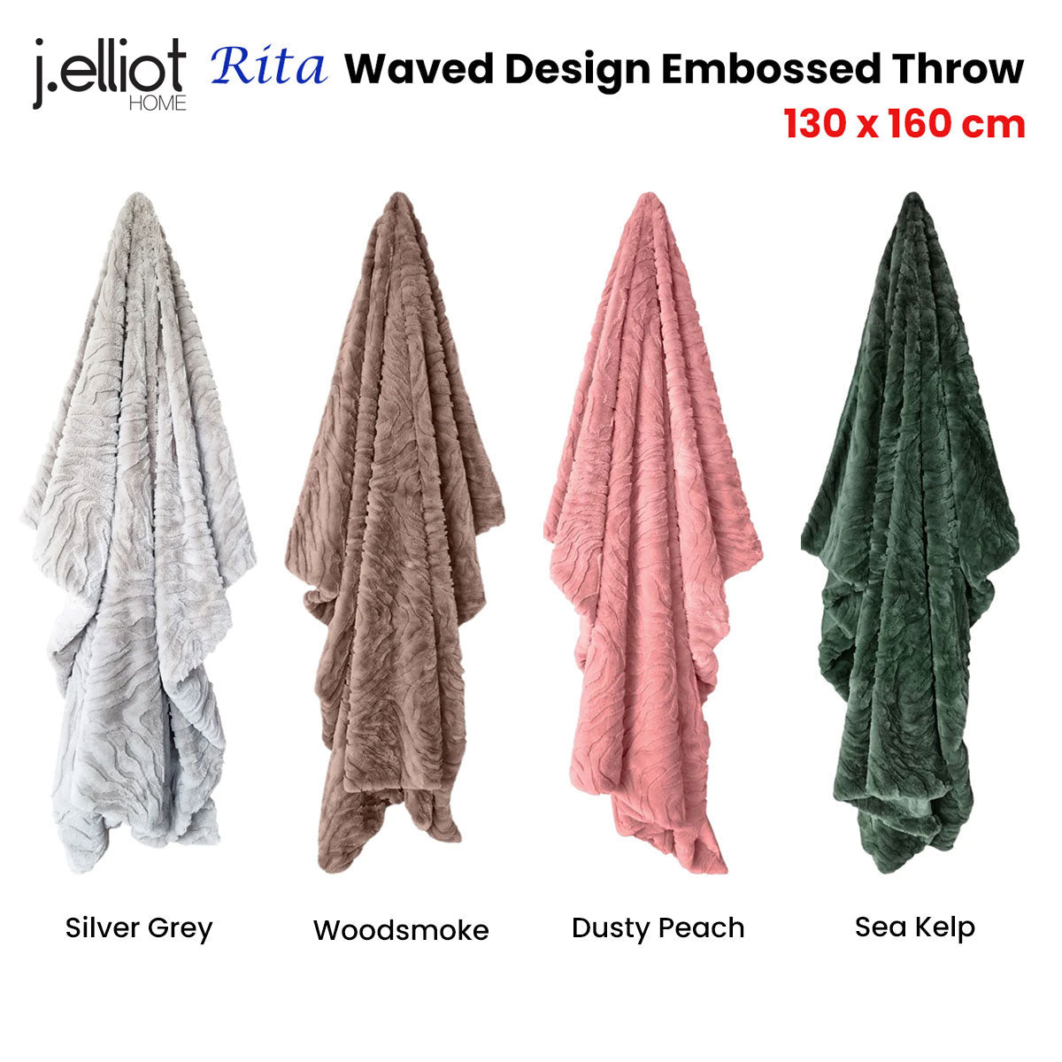 J Elliot Home Rita Woodsmoke Faux Mohair Throw Rug 130 x 160cm-1