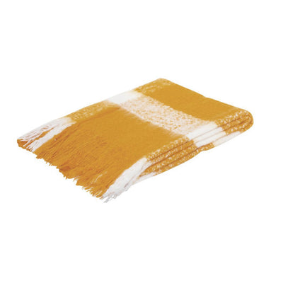 J.Elliot Home Wren Faux Mohair Throw Mustard/White-0