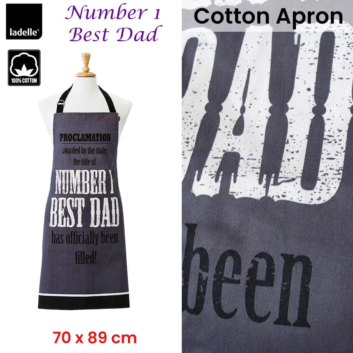 Ladelle Number 1 Best Dad Cotton Apron 70 x 89 cm-1