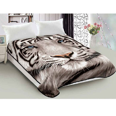 800GSM Luxury Reversible Animal Pattern Mink Blanket Queen 200 x 240 cm Blue-eyed Tiger-0