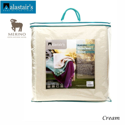 Alastairs 375GSM Australian Merino Wool Blanket Cream - Double-0