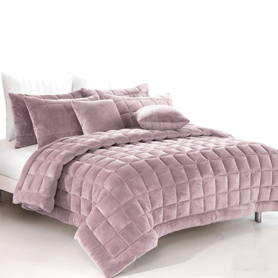 Alastairs Augusta Faux Mink Quilt / Comforter Set Blush Queen-0