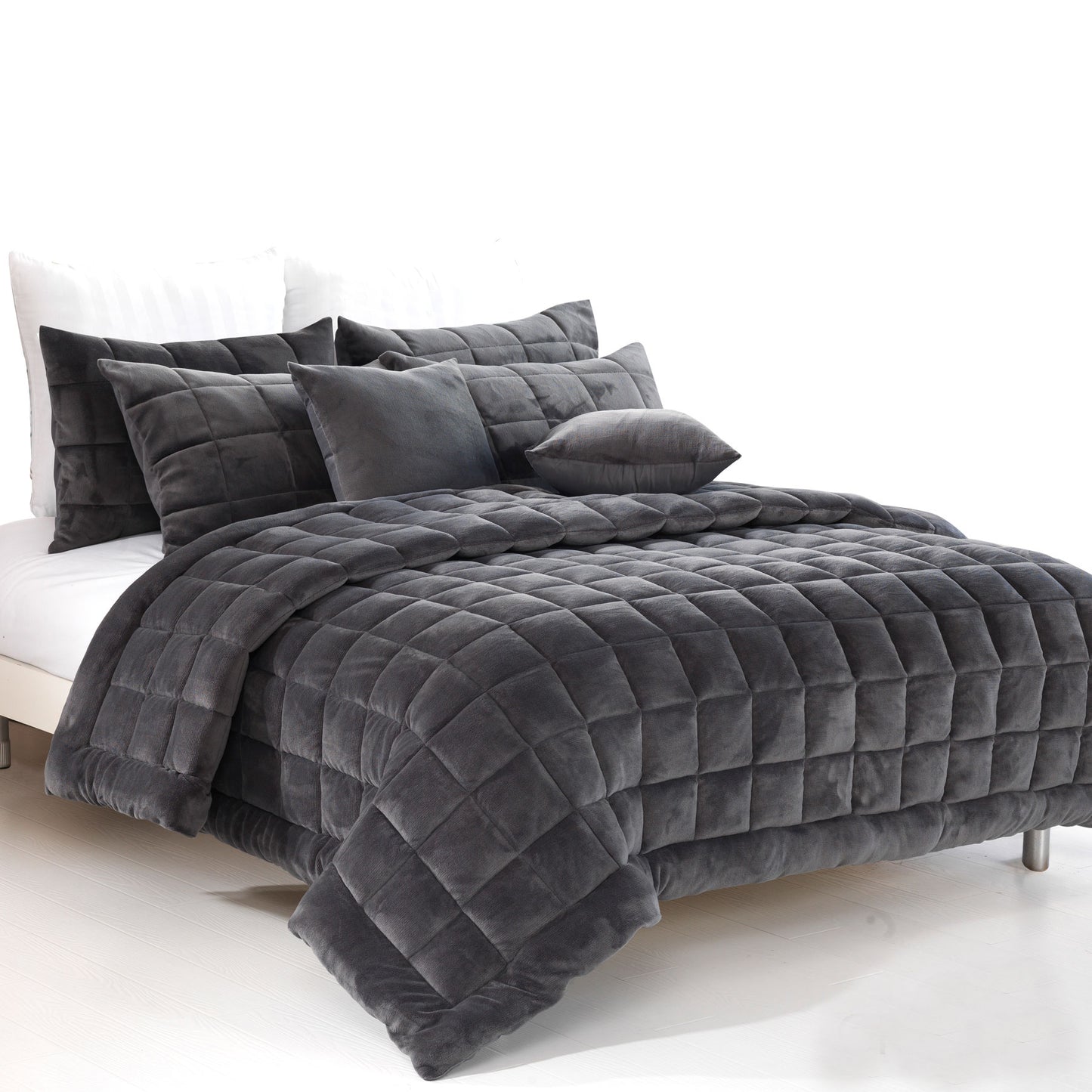 Alastairs Augusta Faux Mink Quilt / Comforter Set Charcoal King-0