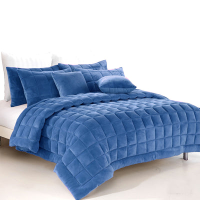 Alastairs Augusta Faux Mink Quilt / Comforter Set Denim Queen-0