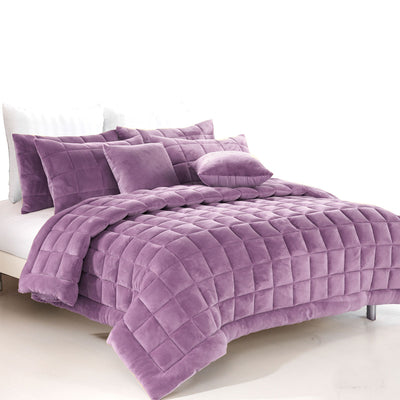 Alastairs Augusta Faux Mink Quilt / Comforter Set Lilac Queen-0