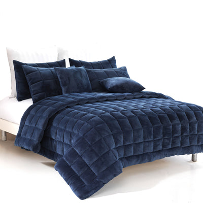 Alastairs Augusta Faux Mink Quilt / Comforter Set Navy Queen-0